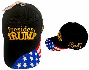 "President Trump" Hats With USA Flag On Bill